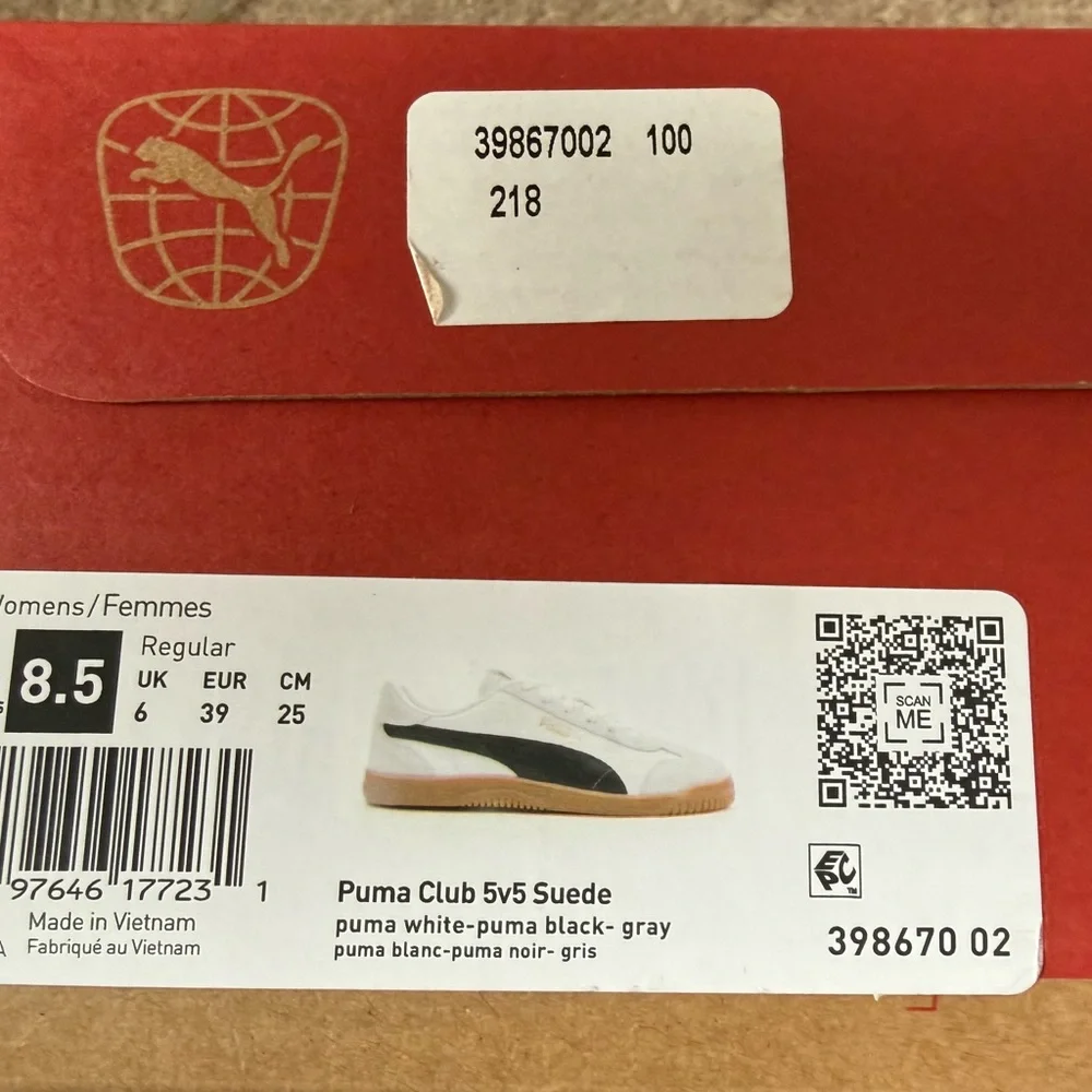 Brand New Puma Women’s Club 5v5 Suede White and Black Sneakers - Picture 10 of 10